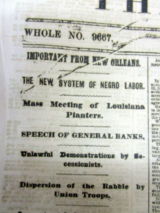1863 Civil War Newspaper W Plan To Pay For Negr0 Labor On Louisiana Plantations