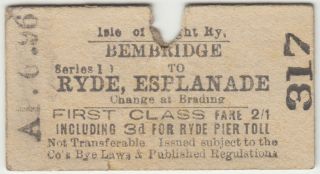 Isle Of Wight Railway Ticket: 1st Single Bembridge To Ryde Esplanade 1896