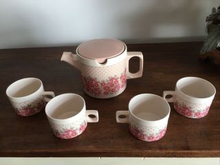 Vintage Hornsea Pottery ‘PASSION’ Pink Flowers Tea Pot and Four Cups 2