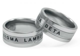 Sigma Lambda Beta Tungsten Ring With Crest And 1986,  Brushed Finish Center