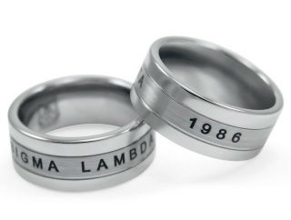 Sigma Lambda Beta Tungsten ring with Crest and 1986,  brushed finish center 3