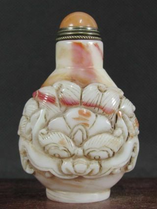 Chinese Animal Mask Carved Peking Glass Snuff Bottle