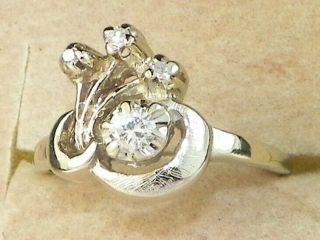 14k White Gold Diamond -.  16 Tcw Band Fine Vintage Cocktail Pinkie Ring - Size 4.  25