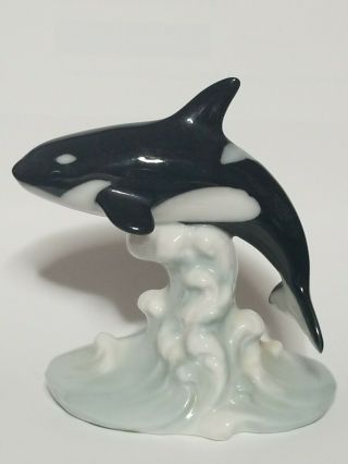 Hand Painted Otagiri Japan Orca Killer Whale Fish Riding The Waves 4 " Figurine