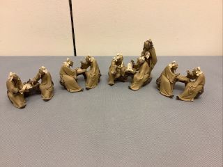 Group 4 Chinese Pottery Small Mudman Scholar Figurines