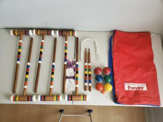 Vintage Forster 6 Player Wood Croquet Set With Carry Bag