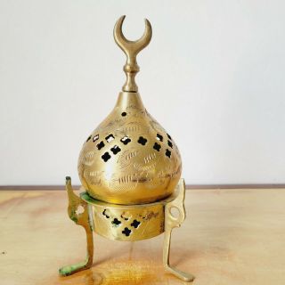 Vintage Brass Incense Burner,  Sarna India,  Domed Crescent Top