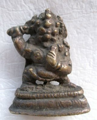 Old Antique Brass Bronze Kal Bhairav Statue - Lord Kaal Bhairava 6 Cm Idol