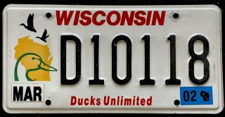2002 Wisconsin Ducks Unlimited License Plate