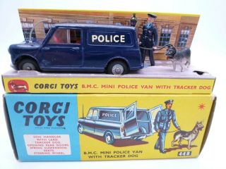 Vintage Corgi 448 Bmc Austin Mini Police Van & Figures 1964 - 69