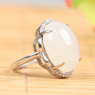 Chinese Pure Silver S925 Inlay Hetian White Jade Adjustable Flower Zircon Ring