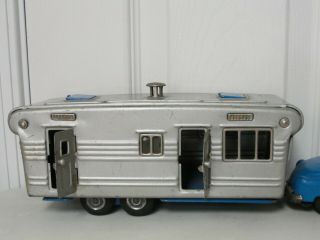 VINTAGE JAPANESE TIN FRICTION CAR 1950 ' s CHEVY WITH TRAVEL TRAILER 3