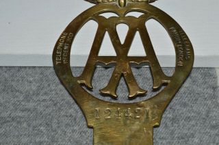 Aa Vintage Brass Badge 124421 (circ 1920 To 1930) Very Rare Badge