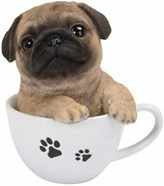 Unique Rare Vivid Arts Cute Pug Puppy Dog In A Tea Cup Figurine Boxed Gift Decor