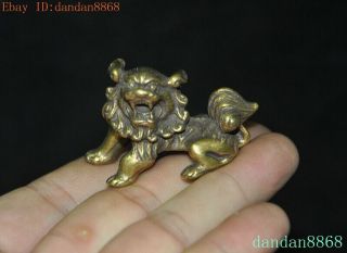 Old China Chinese Bronze Feng Shui Animal Auspicious Wealth Lion Foo Dog Statue