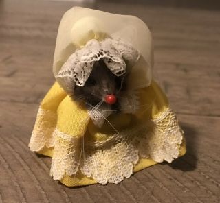 Vintage Fur Toys West Germany - Mouse Mice Yellow White Dress Figure