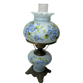 Vintage Blue Floral Gone With The Wind Hurricane Table Lamp