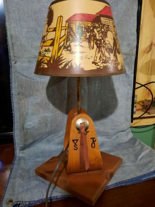Vintage Wood Cowboy Stirrup Western Lamp & Shade.