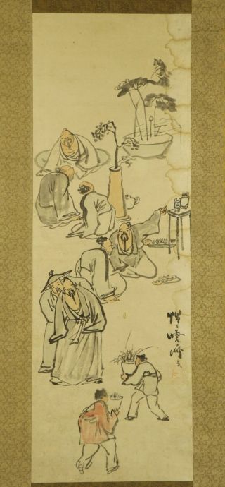 Japanese Hanging Scroll Art Painting " Figures " Kawanabe Kyosai E6012