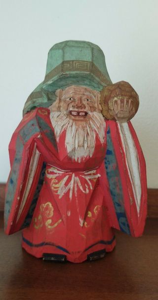 Vintage Chinese Wood Carved Santa ? 3 Kings ? Man Figure