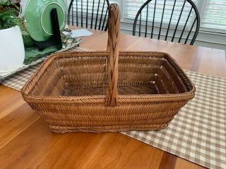 Basket Wood Wicker Gathering With Handle Peoples Republic Of China Vintage