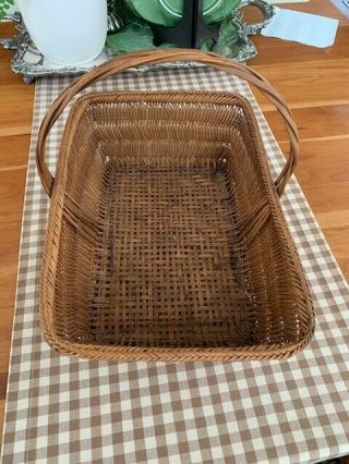Basket Wood Wicker Gathering with Handle Peoples Republic of China Vintage 2