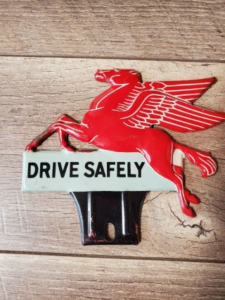Mobil Pegasus Vintage License Plate Topper Drive Safely