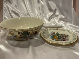 Disney Mickey Christmas Lennox China Bowl And Plate In
