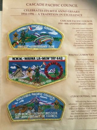 Cascade Pacific Council Csp Wauna La - Mon’tay Lodge Oa Flap 80th Anniversary Set