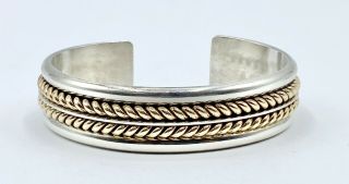 Vintage Tom Hawk Signed Navajo Sterling Silver Gold Plated Cuff Bracelet