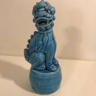 Vtg Chinese Turquoise Blue Porcelain Foo Fu Dog Guardian Lion Statue