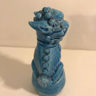 Vtg Chinese Turquoise Blue Porcelain Foo Fu Dog Guardian Lion Statue 3