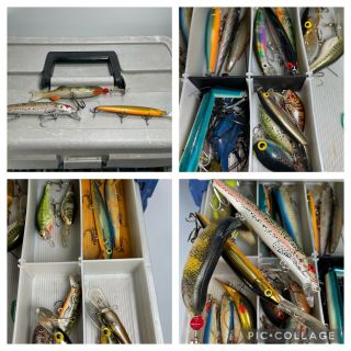 Plano Tackle Box FULL of Vintage Lures Bait Buzzbait Rapala Fred C Young Spinner 3