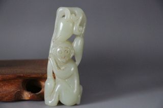 Chinese Antique Qing Dynasty 100 Natural Hetian Jade Hand - Carved Monkey Statues