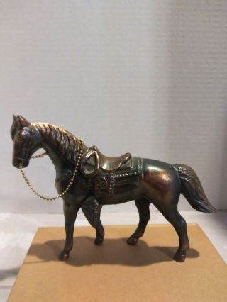 Cast Metal Copper Or Bronze Horse Stallion Pony Saddled Vintage Figurine Statue
