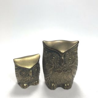 Leonard Vintage Solid Brass Owl Figurines Paperweight Set Of 2 Made In Korea.