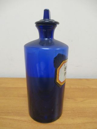 Vintage Bristol Blue Glass Apothecary Chemist Bottle with Label SYR FRE PHOS CO 3