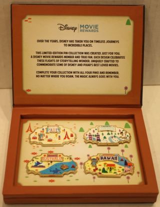 Disney Movie Rewards Around The World 4 Piece Pin Set Complete With Case