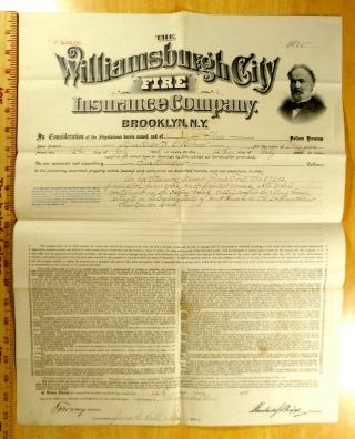 Williamsburgh City Fire Insurance Co Brooklyn Policy X2 1898 1904 Steinway Piano