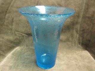 Vintage Sapphire Blue Million Bubble Design Hand Made Art Glass Flared Top Vase