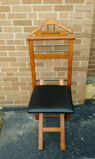 Vtg Mens Wood Valet Butler Station Suit Stand Folding Chair
