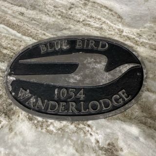 Vintage Blue Bird Wanderlodge Motor Coach Sign Plaque Low Camper Mobile Bus Rv