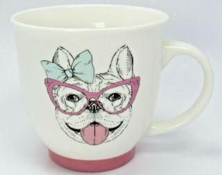 Sheffield Home French Bulldog Puppy Dog W/ Pink Glasses Double Sided Mug Cup