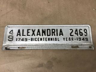 Vintage 1949 Alexandria Va Virginia License Plate Topper Bicentennial
