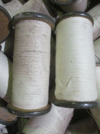 20 Vintage Wooden Industrial Textile Bobbins Metal Rims Spools 7 " With Cotton