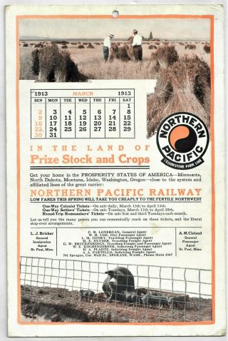 M 1913 Northern Pacific Railway Real Estate Land Homestead Ad Railroad Calendar