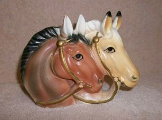 Vintage Horses Head Wall Pocket / Planter - 2 Heads Together - Perfect - Japan