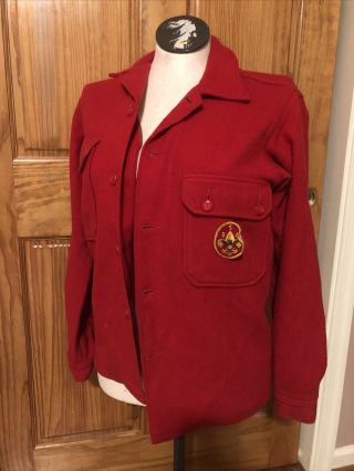 Vintage Boy Scouts Of America Official Red Wool Jacket Shirt Mens 52