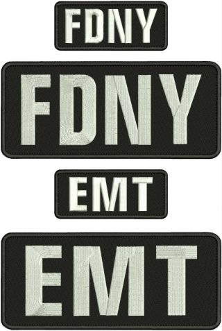 Emt And Fdny Embroidery Patches 4x10 And 2x5 Hook On Back Blk/white