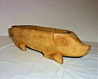 Hand Carved Vintage Wooden Pig Bowl,  Smaller Size,  Rustic